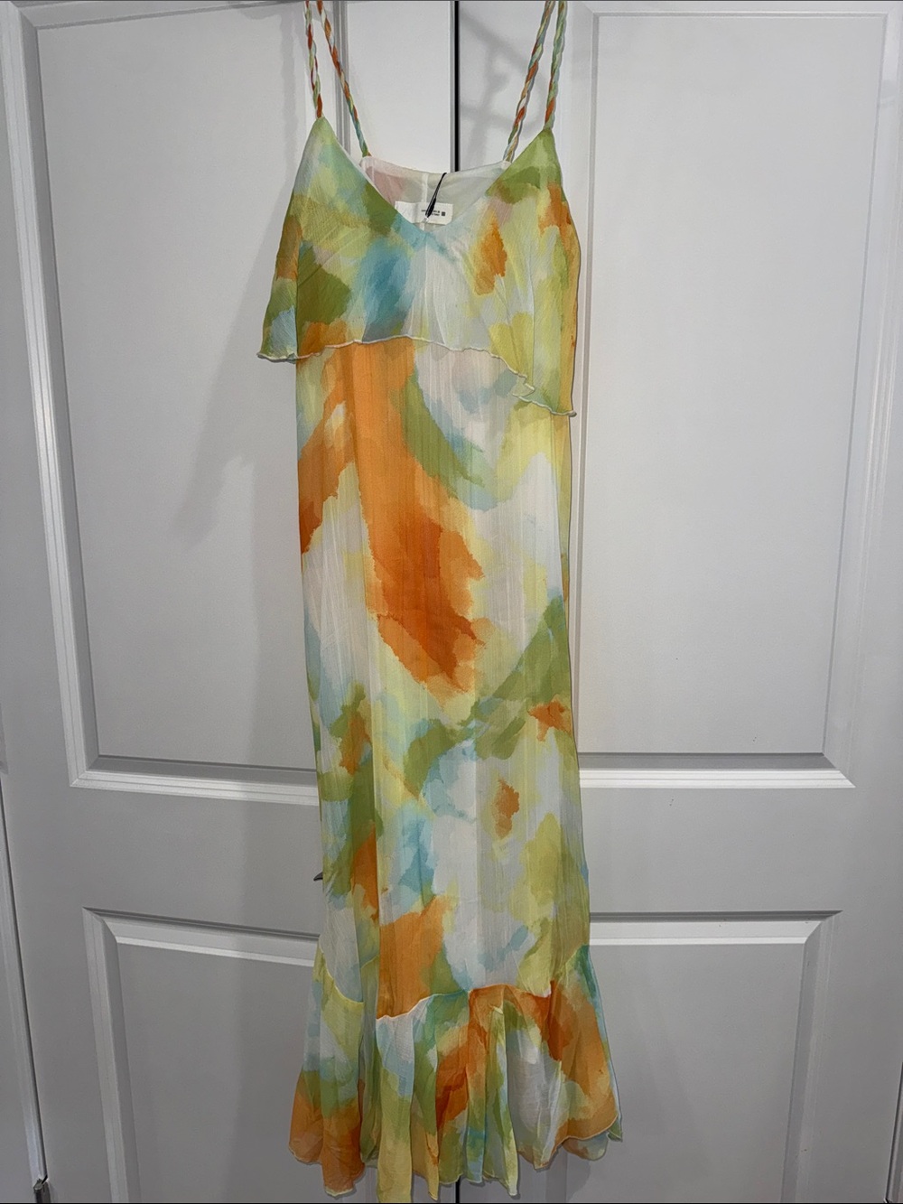 Zara Multicolor Orange, Green & Blue Pleated Maxi Dress